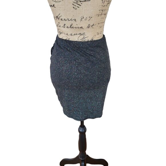 21 Saints Nwt black sparkly twist front fitted mini skirt, size large - Picture 2 of 5